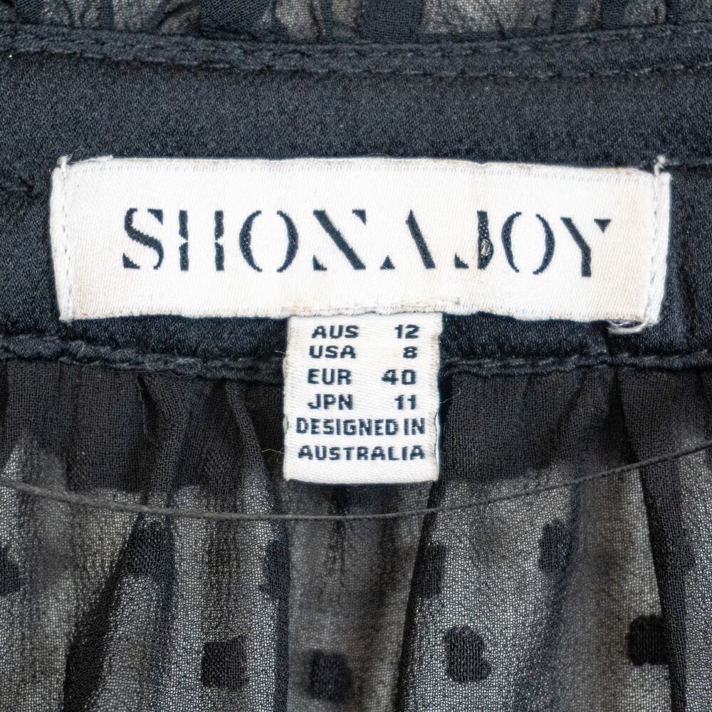 SHONA JOY Black swiss dot sheer Mini Dress Lace trim size 8 US - Picture 7 of 11